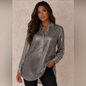 Michael Kors Metallic Sheer Tunic Blouse NWT - Size Medium
